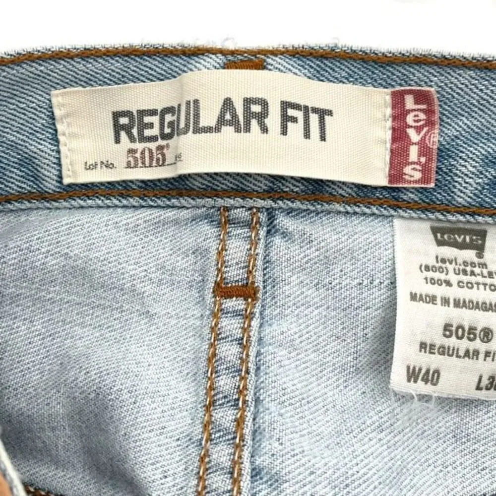 Levi's‎ 505 Jeans Men's W40 L30 Blue Denim Regular Fit Straight Leg Light Wash
